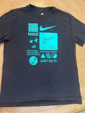 Nike Black Tee with Teal Graphic Blocks